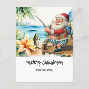 Fishing Lovers Christmas Holiday with Santa Fish Postcard