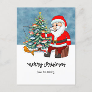 Fishing Lovers Christmas Holiday with Santa Fish Postcard