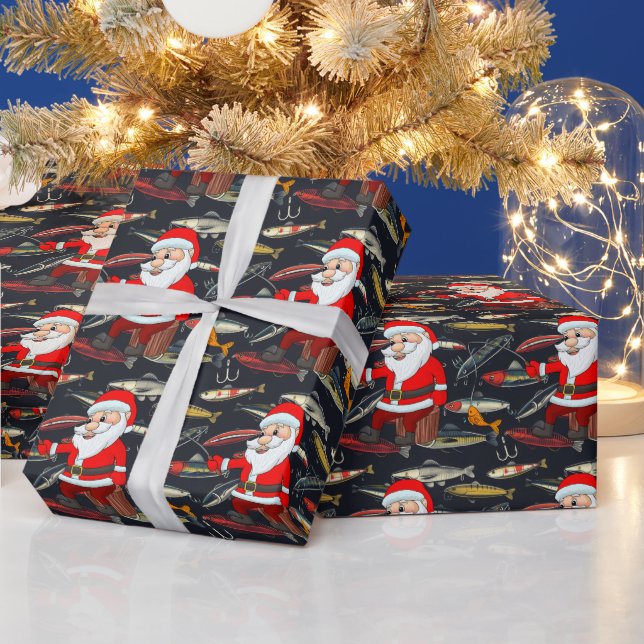 Fishing Lovers Christmas with Santa Claus Fish  Wrapping Paper (Holidays)