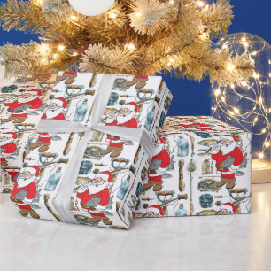 Fishing Lovers Christmas with Santa Claus Fish  Wrapping Paper