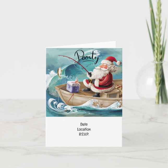 Fishing Lovers Christmas with Santa Claus Invitation (Front)
