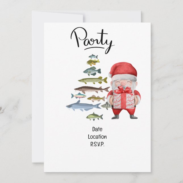 Fishing Lovers Christmas with Santa Claus Invitation (Front)