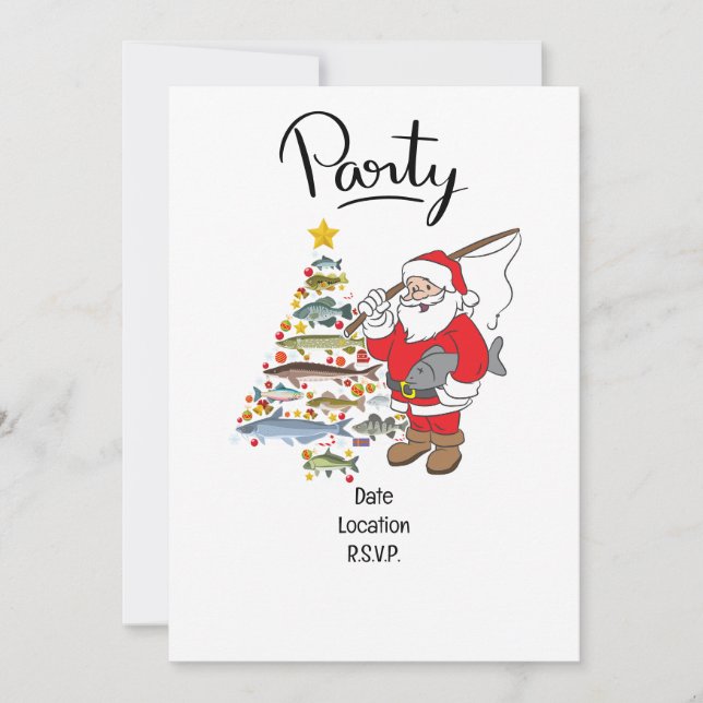 Fishing Lovers Christmas with Santa Claus Invitation (Front)