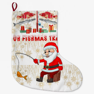 Fishing Lovers Christmas with Santa Claus Large Christmas Stocking