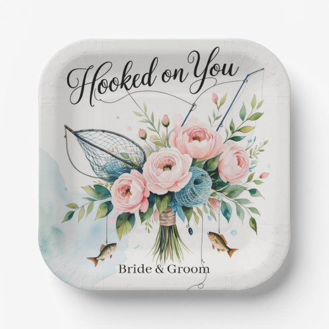 Fishing lovers Hook on you for  Wedding  Paper Plate (Front)
