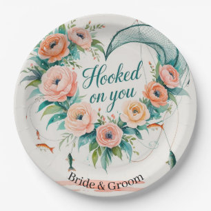 Fishing lovers Hook on you for  Wedding  Paper Plate