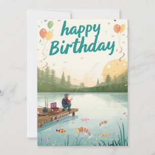 Fishing Lovers is fishing on his birthday Card