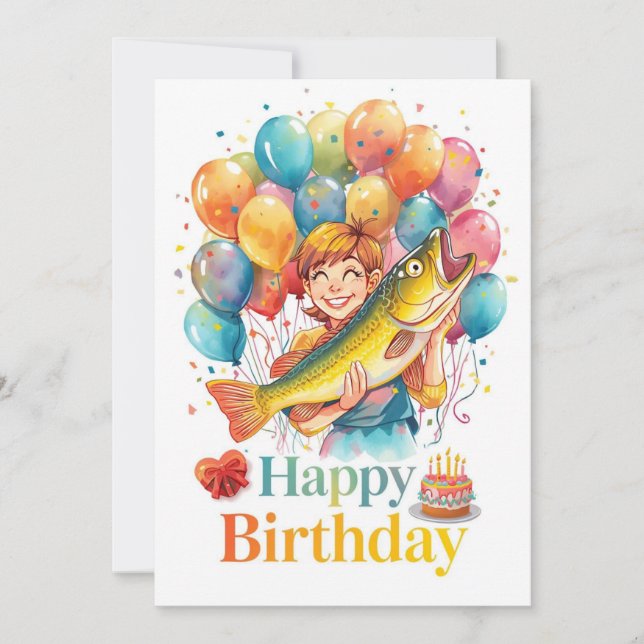 Fishing Lovers themed go fishing on his birthday  Card (Front)