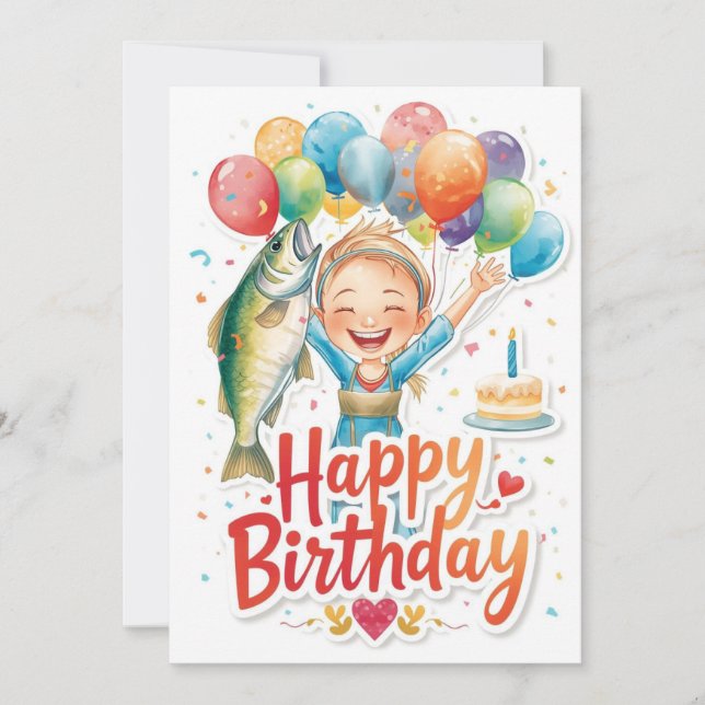 Fishing Lovers themed go fishing on his birthday  Card (Front)