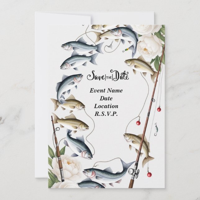 Fishing Lovers themed save the date wedding Invitation (Front)