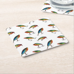 Fishing Lure Pattern Square Paper Coaster