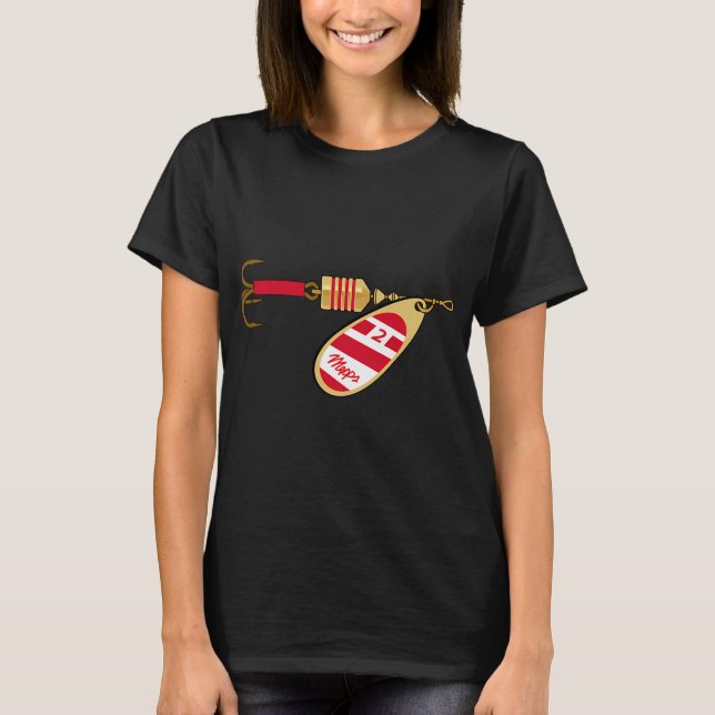 Fishing Lure Spinner - Plain Gold Red White T-Shirt (Front)