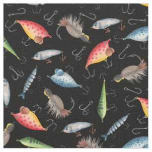 Fishing Lures on Black Fabric