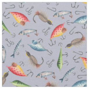 Fishing Lures on Grey Fabric