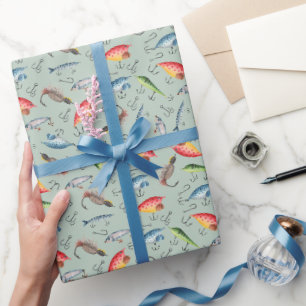 Fishing Lures on Light Green Wrapping Paper