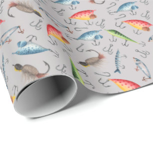 Fishing Lures on Light Grey Wrapping Paper