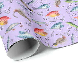 Fishing Lures on Light Purple Wrapping Paper