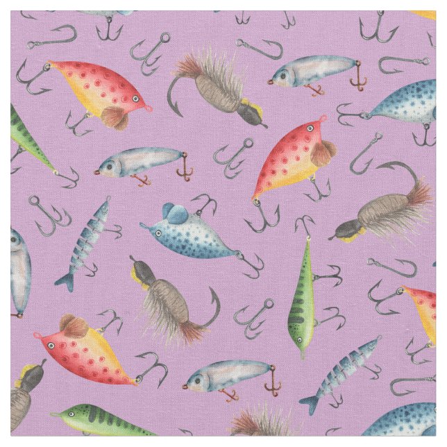 Fishing Lures on Purple Fabric (Close Up)