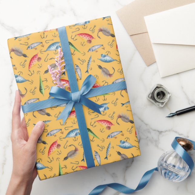 Fishing Lures on Yellow Wrapping Paper (Gifting)