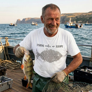 Fishing Makes Me Happy Funny Crossword Fish T-Shirt