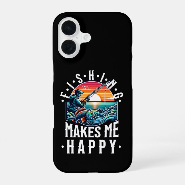 Fishing Makes Me Happy iPhone 16 Case (Back)