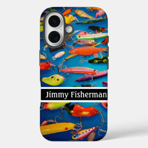 Fishing Many Fishing Lures design Personalise name iPhone 16 Case