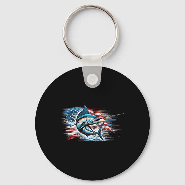 Fishing Marlin Swordfish Fish 4th Of July American Key Ring (Front)