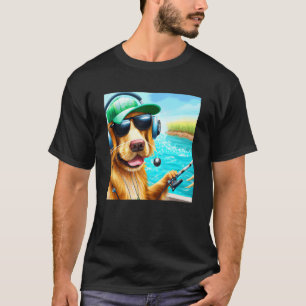 Fishing Men Boys Dad Kids Golden Retriever Dog T-Shirt