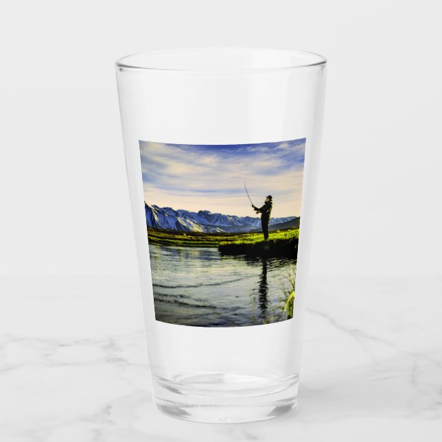 Fishing Mountain Lake Fisherman Glass (Front)