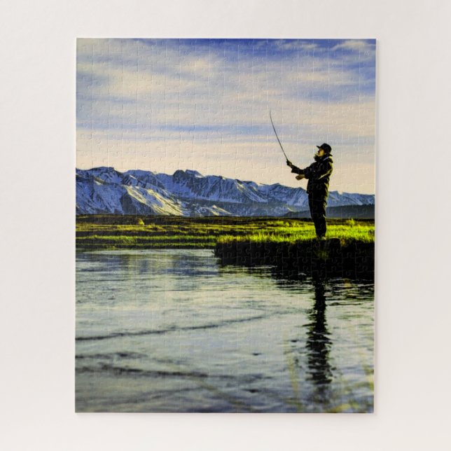 Fishing Mountain Lake Fisherman Jigsaw Puzzle (Vertical)