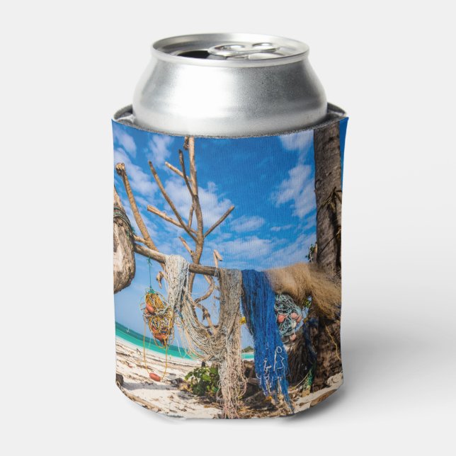 Fishing nets drying on the beach can cooler (Can Front)