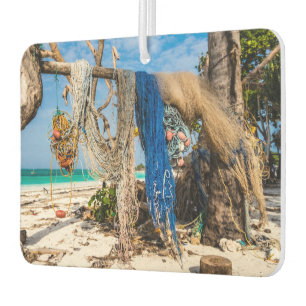 Fishing nets drying on the beach car air freshener