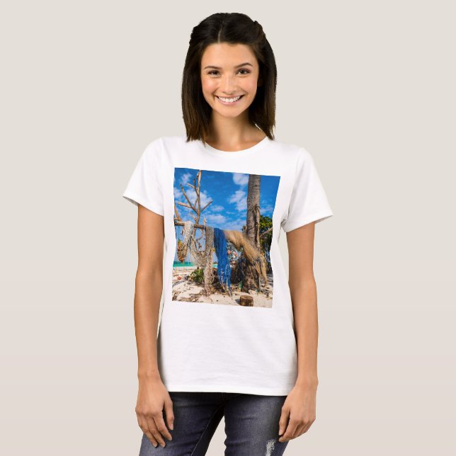Fishing nets drying on the beach T-Shirt (Front Full)