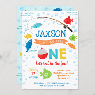 Fishing O-fish-ally 1st First Birthday Invitations