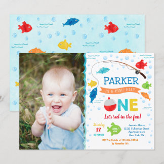 Fishing O-fish-ally ONE 1st Birthday Invitations
