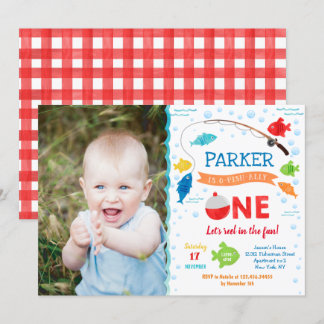 Fishing O-fish-ally ONE 1st Birthday Invitations