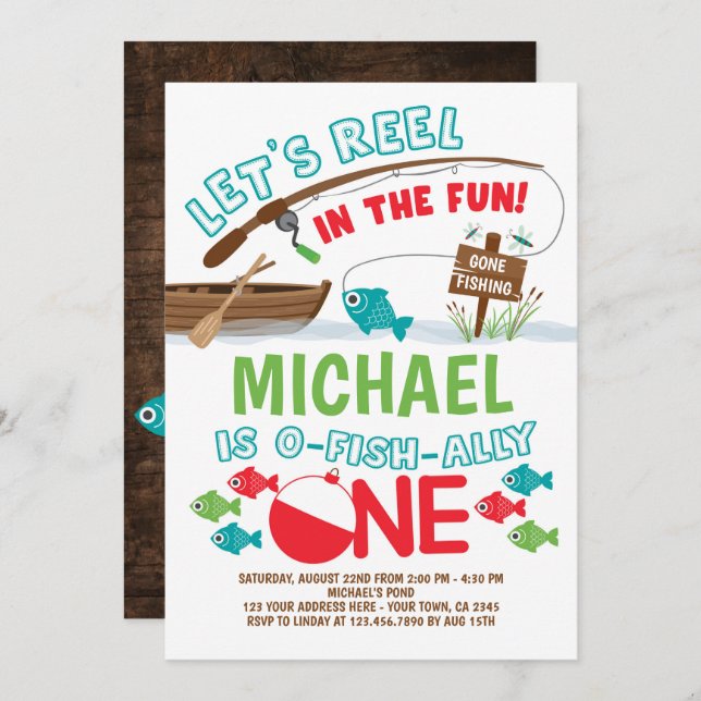 Fishing, O-Fish-ally ONE Birthday Invitation (Front/Back)