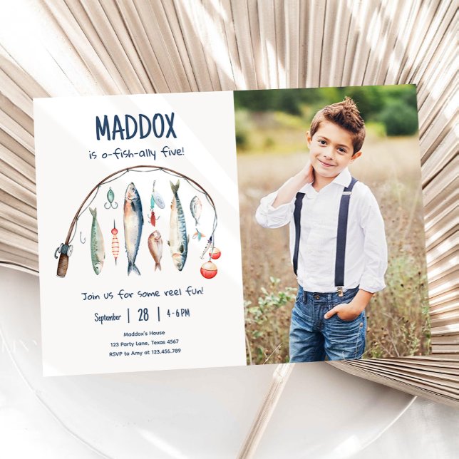 Fishing O-Fish-Ally The Big One Blue Boy Birthday Invitation (Creator Uploaded)