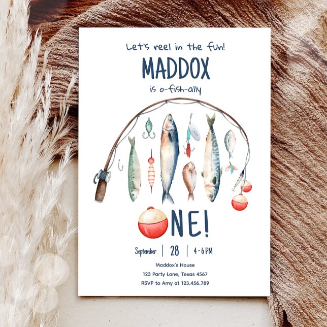 Fishing O-Fish-Ally The Big One Blue Boy Birthday  Invitation (Creator Uploaded)