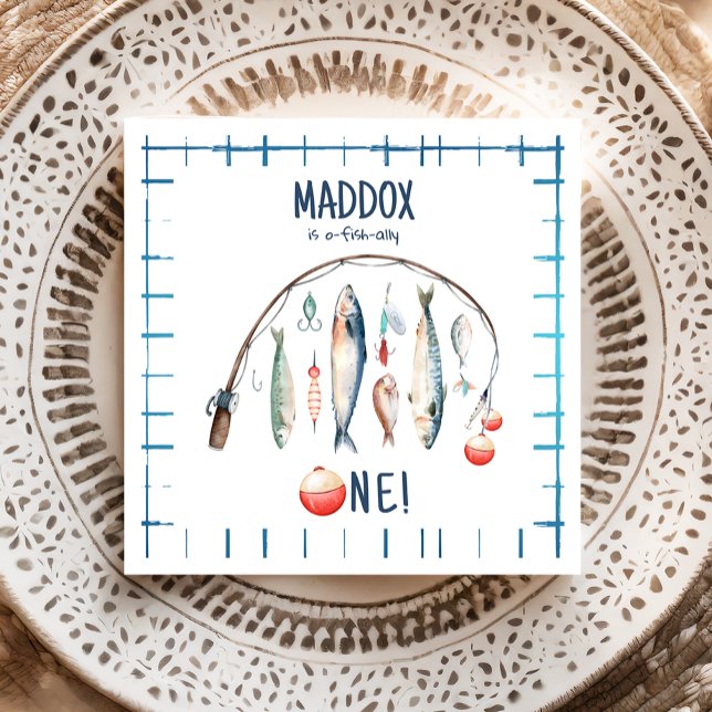 Fishing O-Fish-Ally The Big One Blue Boy Birthday  Napkin (Creator Uploaded)