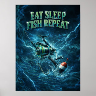 Fishing Ocean Neon Drift Poster