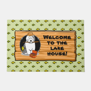 Fishing Old English Sheepdog (Grey 1) Cute Funny Doormat