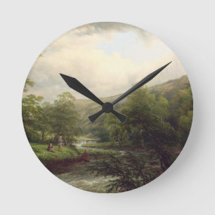 Fishing on the Dee, 1861 (oil on canvas) Round Clock