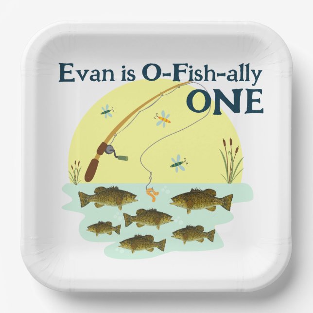 Fishing One Kid's First Birthday Smallmouth Bass  Paper Plate (Front)