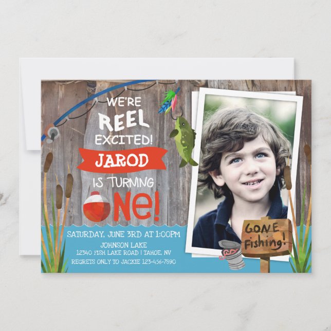 Fishing Outdoorsman Themed Birthday Invitation (Front)