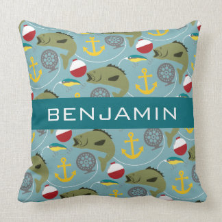 Fishing Pattern with Custom Name Cushion