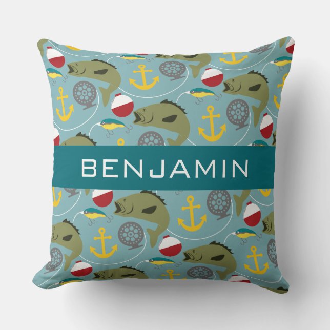 Fishing Pattern with Custom Name Cushion (Front)