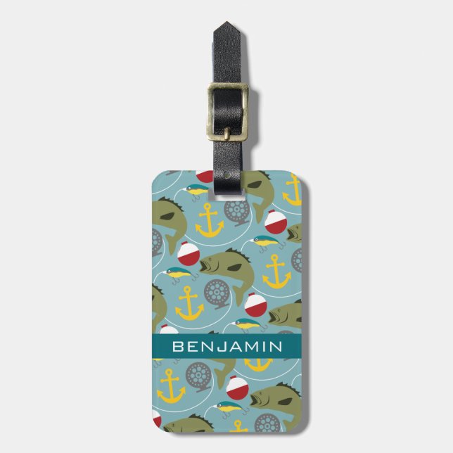Fishing Pattern with Custom Name Luggage Tag (Front Vertical)