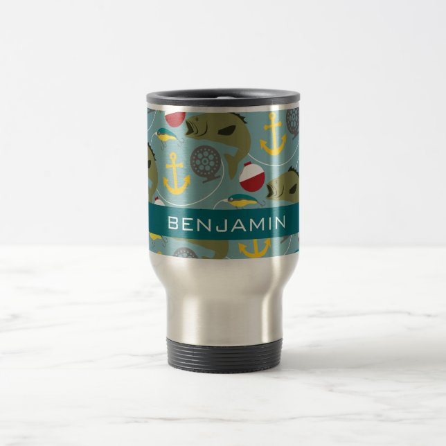 Fishing Pattern with Custom Name Travel Mug (Center)
