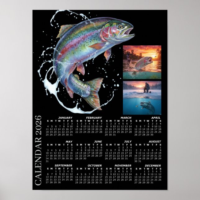 Fishing Photo Calendar 2026, Fly Fishing, Trout Poster (Front)